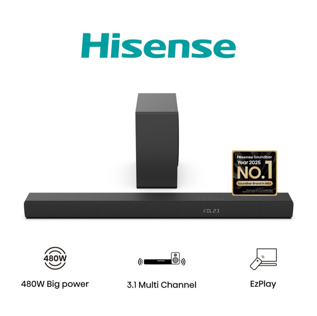 Hisense 480W 3.1 Channel Bluetooth Sound Bar with Wireless Subwoofer